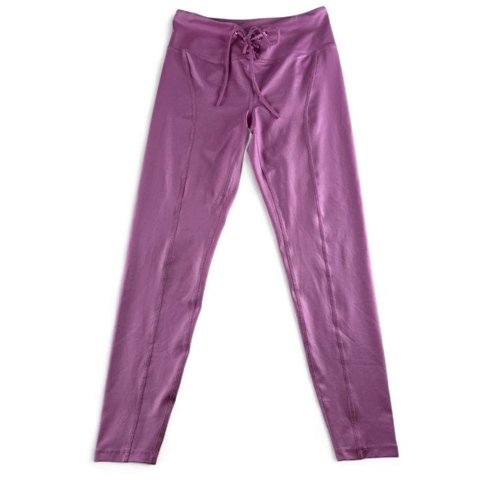 Year Of Ours Lace Up High Waist Leggings Pink‎ Tie Front Workout Pant Women's M - Picture 7 of 7